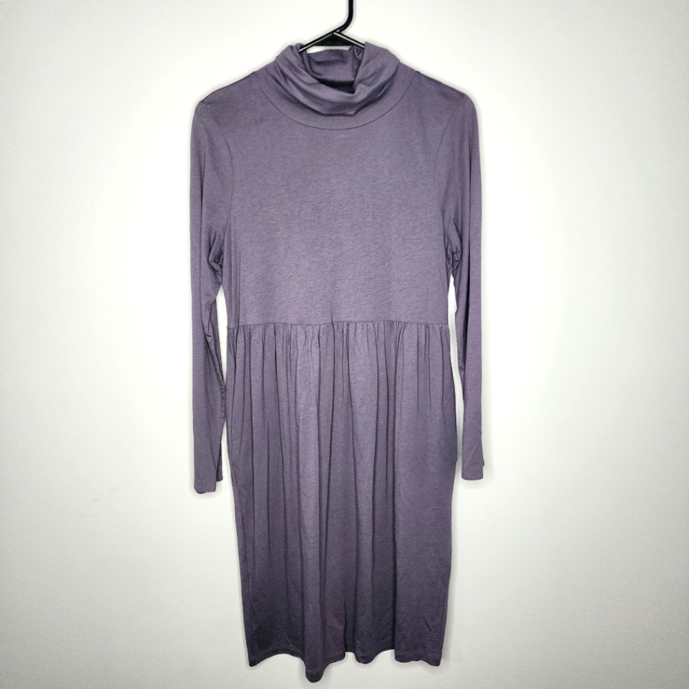 Sundance Turtle Neck Long Sleeve Eggplant Grey Midi Dress Size L